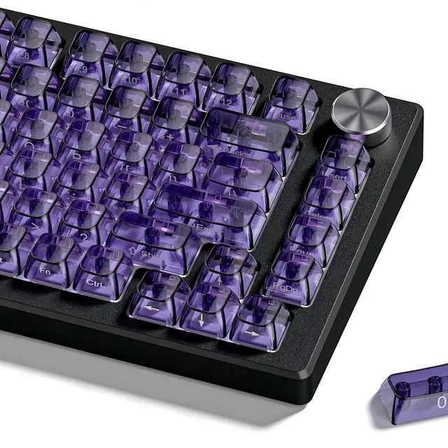 Main image of Womier Purple Clear keycaps,Transparent keycaps 60 75 100 Percent,Crystal keycap,Shine Through Key Cap Ceramic Style,MDA Profile Keyboard Key Cap for Mx Switches Mechanical Keyboard(Side Printed)