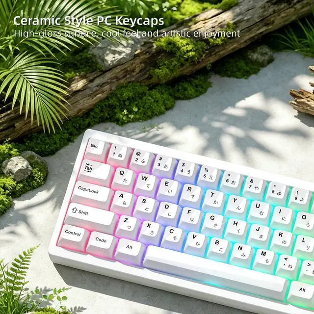 Alt view image 4 of 7 - Womier Japanese White Keycaps, Ceramic Style PC Glossy Jelly Keycap | Keyboard Caps, MDA Profile 115-Key Custom Key caps Set for 61/68/84/87/98/100/104-Key MX Switch Key cap