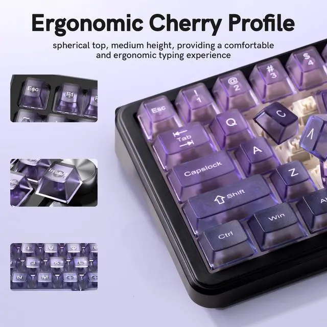 Alt view image 2 of 7 - Womier Gradient Purple Frosted keycaps,Translucent Keyboard keycaps,Jelly Key caps Set,Shine Through Key caps,Cherry Profile Keyboard caps for Mx Switches Mechanical Keyboard(115key)
