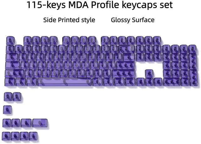 Alt view image 2 of 7 - Womier Purple Clear keycaps,Transparent keycaps 60 75 100 Percent,Crystal keycap,Shine Through Key Cap Ceramic Style,MDA Profile Keyboard Key Cap for Mx Switches Mechanical Keyboard(Side Printed)