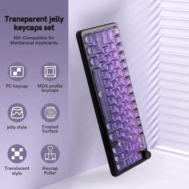 Alt view image 3 of 7 - Womier Gradient Purple Frosted keycaps,Translucent Keyboard keycaps,Jelly Key caps Set,Shine Through Key caps,Cherry Profile Keyboard caps for Mx Switches Mechanical Keyboard(115key)