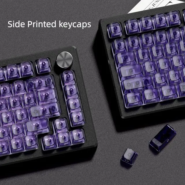 Alt view image 3 of 7 - Womier Purple Clear keycaps,Transparent keycaps 60 75 100 Percent,Crystal keycap,Shine Through Key Cap Ceramic Style,MDA Profile Keyboard Key Cap for Mx Switches Mechanical Keyboard(Side Printed)