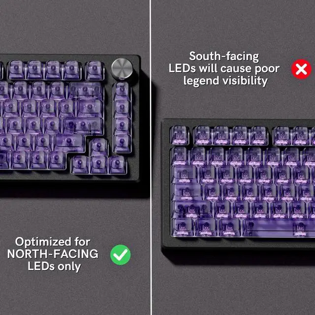 Alt view image 5 of 7 - Womier Purple Clear keycaps,Transparent keycaps 60 75 100 Percent,Crystal keycap,Shine Through Key Cap Ceramic Style,MDA Profile Keyboard Key Cap for Mx Switches Mechanical Keyboard(Side Printed)