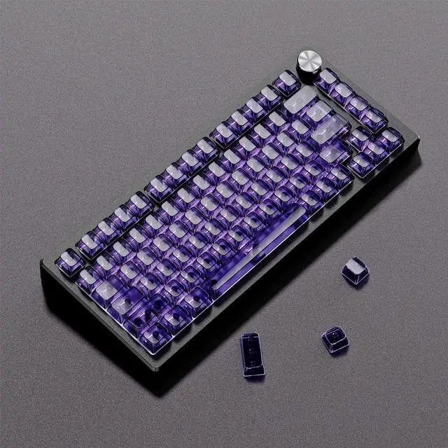 Alt view image 7 of 7 - Womier Purple Clear keycaps,Transparent keycaps 60 75 100 Percent,Crystal keycap,Shine Through Key Cap Ceramic Style,MDA Profile Keyboard Key Cap for Mx Switches Mechanical Keyboard(Side Printed)