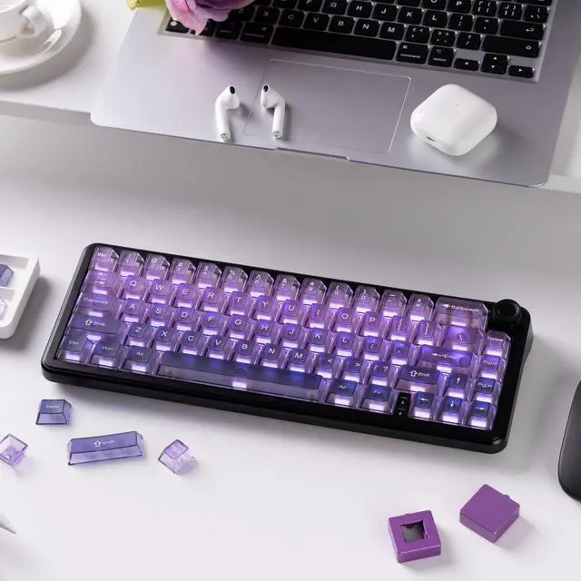 Alt view image 7 of 7 - Womier Gradient Purple Frosted keycaps,Translucent Keyboard keycaps,Jelly Key caps Set,Shine Through Key caps,Cherry Profile Keyboard caps for Mx Switches Mechanical Keyboard(115key)