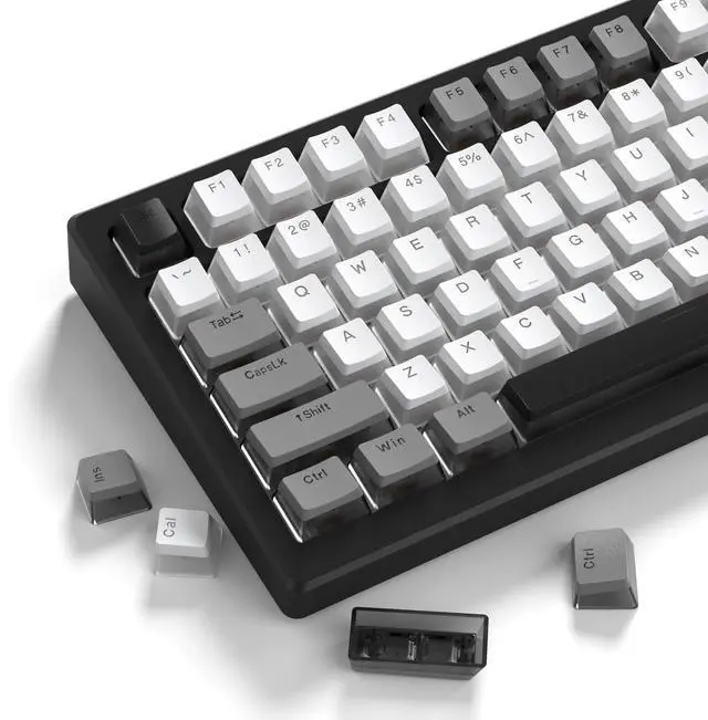 Main image of Womier PBT Shine Through Keycaps for Mechanical Keyboard, Pudding Keycaps | Keycaps 60% 75% 100% Keyboard 143 Keys,Custom Keycap Set OEM Profile for Gateron Cherry MX Switches,Gray White-Only Key caps