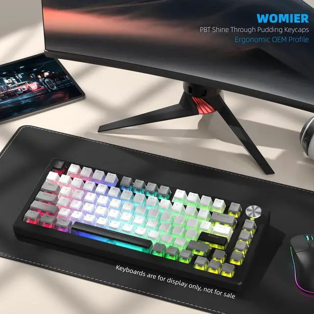 Alt view image 2 of 6 - Womier PBT Shine Through Keycaps for Mechanical Keyboard, Pudding Keycaps | Keycaps 60% 75% 100% Keyboard 143 Keys,Custom Keycap Set OEM Profile for Gateron Cherry MX Switches,Gray White-Only Key caps