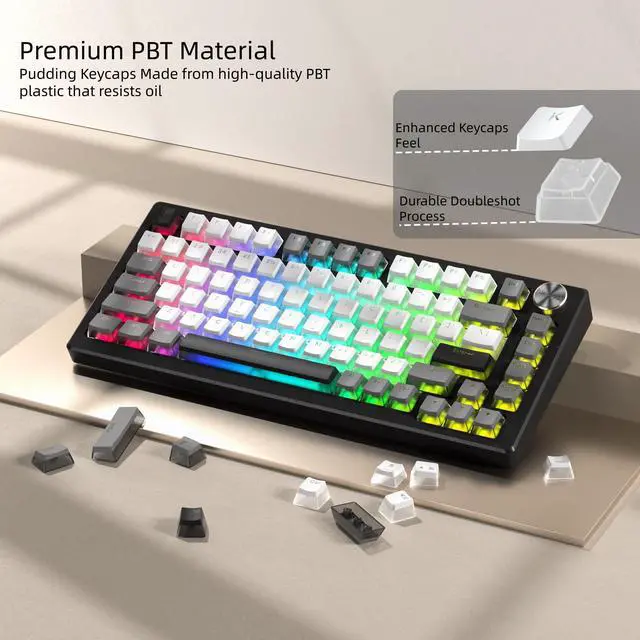 Alt view image 4 of 6 - Womier PBT Shine Through Keycaps for Mechanical Keyboard, Pudding Keycaps | Keycaps 60% 75% 100% Keyboard 143 Keys,Custom Keycap Set OEM Profile for Gateron Cherry MX Switches,Gray White-Only Key caps