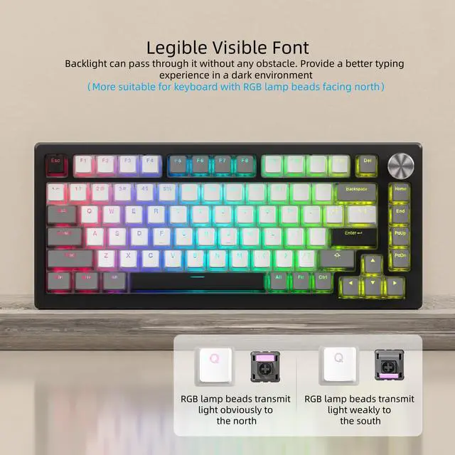 Alt view image 5 of 6 - Womier PBT Shine Through Keycaps for Mechanical Keyboard, Pudding Keycaps | Keycaps 60% 75% 100% Keyboard 143 Keys,Custom Keycap Set OEM Profile for Gateron Cherry MX Switches,Gray White-Only Key caps