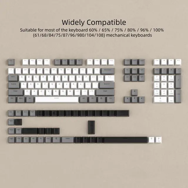 Alt view image 6 of 6 - Womier PBT Shine Through Keycaps for Mechanical Keyboard, Pudding Keycaps | Keycaps 60% 75% 100% Keyboard 143 Keys,Custom Keycap Set OEM Profile for Gateron Cherry MX Switches,Gray White-Only Key caps