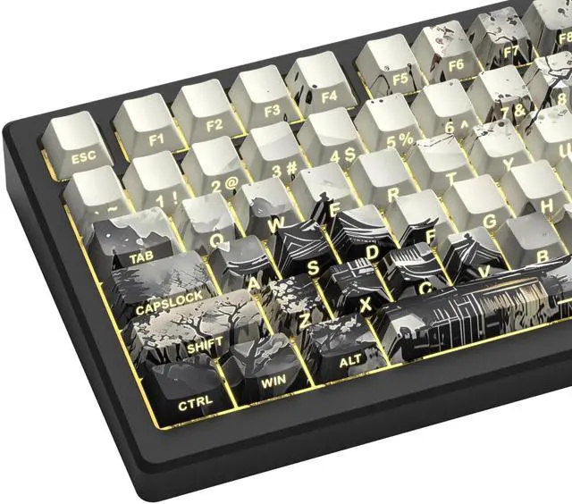 Main image of Womier PBT Keycaps Set 130 Keys, Custom White Japanese Keyboard Doubleshot Dye Sub Side Print Shine Through Keycaps 60 65 75 100 Percent, Cherry Profile (Ink Painting)