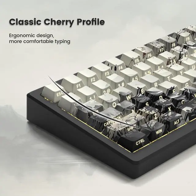 Alt view image 4 of 6 - Womier PBT Keycaps Set 130 Keys, Custom White Japanese Keyboard Doubleshot Dye Sub Side Print Shine Through Keycaps 60 65 75 100 Percent, Cherry Profile (Ink Painting)