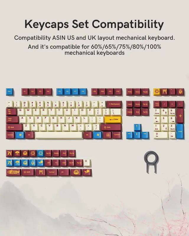 Alt view image 2 of 7 - Womier Cherry Profile PBT Keycaps 135 Keys Japanese Koi Shrine Theme, Dye-Sublimation Keycap Set for MX Switch Mechanical Keyboard, Fits 60% 65% 75% 80% 100% US Layout