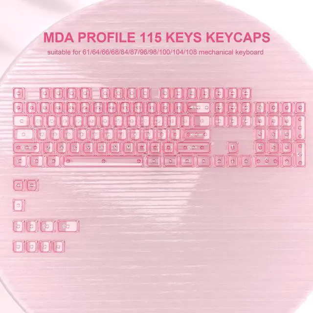 Alt view image 3 of 6 - Womier Clear keycaps,Transparent Keyboard keycaps,Jelly Key caps Set,Shine Through keycap,MDA Profile Keyboard caps for Mx Switches Mechanical Keyboard(Pink)