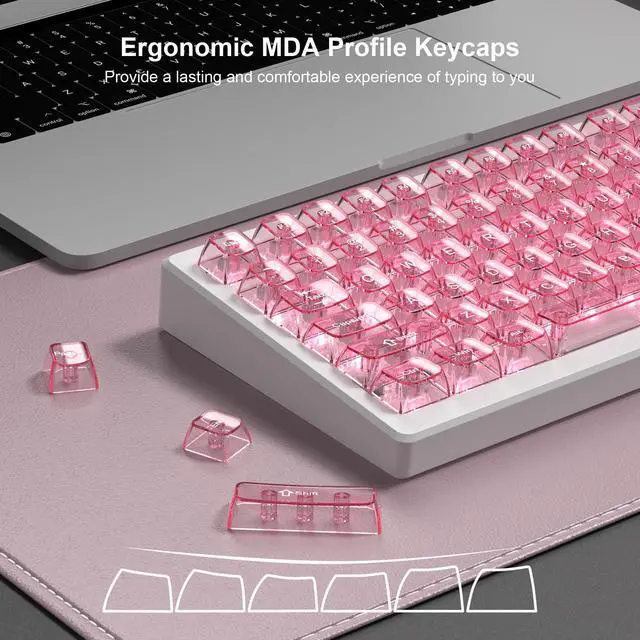 Alt view image 4 of 6 - Womier Clear keycaps,Transparent Keyboard keycaps,Jelly Key caps Set,Shine Through keycap,MDA Profile Keyboard caps for Mx Switches Mechanical Keyboard(Pink)