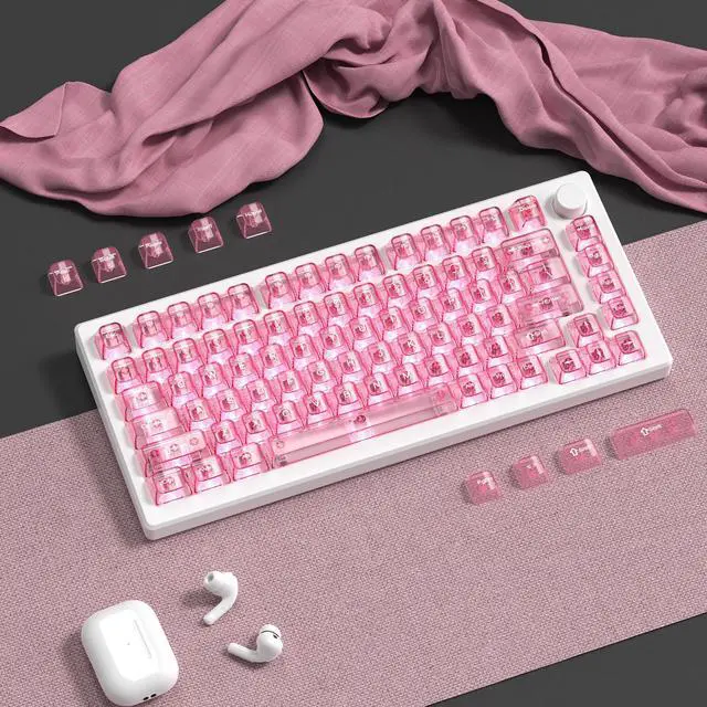 Alt view image 5 of 6 - Womier Clear keycaps,Transparent Keyboard keycaps,Jelly Key caps Set,Shine Through keycap,MDA Profile Keyboard caps for Mx Switches Mechanical Keyboard(Pink)