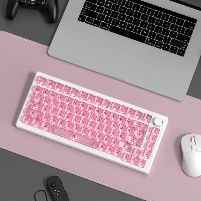 Alt view image 6 of 6 - Womier Clear keycaps,Transparent Keyboard keycaps,Jelly Key caps Set,Shine Through keycap,MDA Profile Keyboard caps for Mx Switches Mechanical Keyboard(Pink)