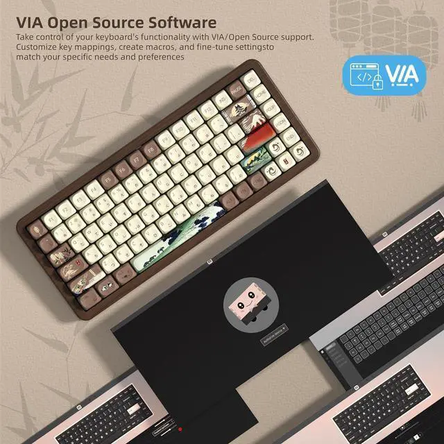 Alt view image 7 of 7 - Womier 75% Wireless Creamy Keyboard with Wood Shell, QMK/VIA WD75 V2 Retro Mechanical Gaming Keyboard 8000mAh Battery, Tri-Mode Custom Key Board RGB Hot Swappable, MOA Japanese Keycap-Linear Switch