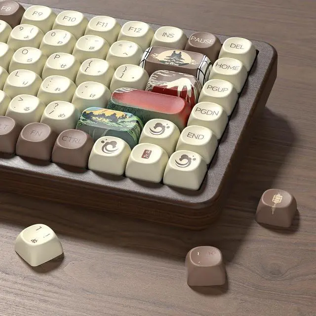 Alt view image 2 of 7 - Womier 75% Wireless Creamy Keyboard with Wood Shell, QMK/VIA WD75 V2 Retro Mechanical Gaming Keyboard 8000mAh Battery, Tri-Mode Custom Key Board RGB Hot Swappable, MOA Japanese Keycap-Linear Switch