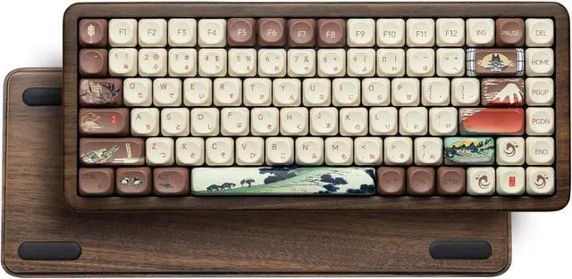 Main image of Womier 75% Wireless Creamy Keyboard with Wood Shell, QMK/VIA WD75 V2 Retro Mechanical Gaming Keyboard 8000mAh Battery, Tri-Mode Custom Key Board RGB Hot Swappable, MOA Japanese Keycap-Linear Switch