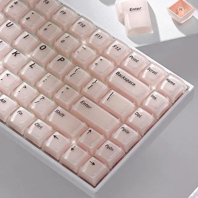 Main image of Womier Thick Jelly Keycaps Frosted, Pink Foundation Shine Through Keycaps | Keycaps for Mechanical Keyboard Caps, CSA Profile 132-Keycap Set with US/UK Layout for 60%/65%/75%/Full Keybord(Only Keycaps