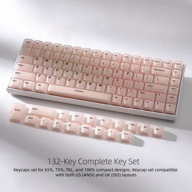 Alt view image 3 of 6 - Womier Thick Jelly Keycaps Frosted, Pink Foundation Shine Through Keycaps | Keycaps for Mechanical Keyboard Caps, CSA Profile 132-Keycap Set with US/UK Layout for 60%/65%/75%/Full Keybord(Only Keycaps