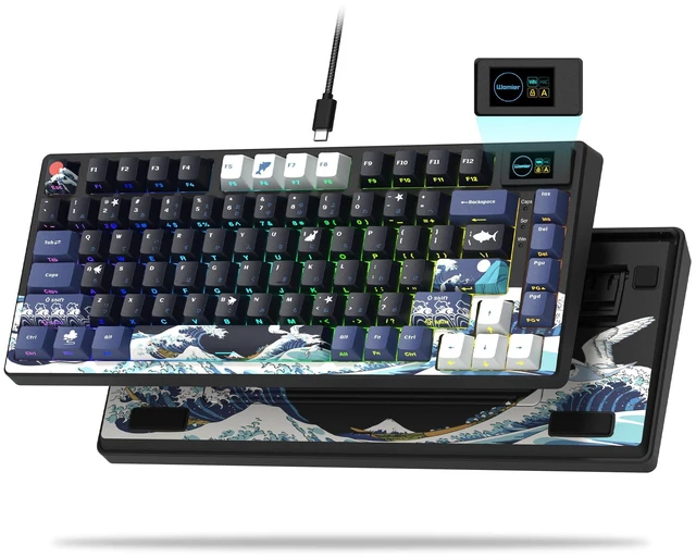 Main image of Womier SK80 75% Keyboard with Color Multimedia Display Gaming Keyboard | Creamy Sound Mechanical Wired Hot Swappable Gasket RGB Custom Key board, Pre-lubed Stabilizer for Mac/Win, Black Kanagawa