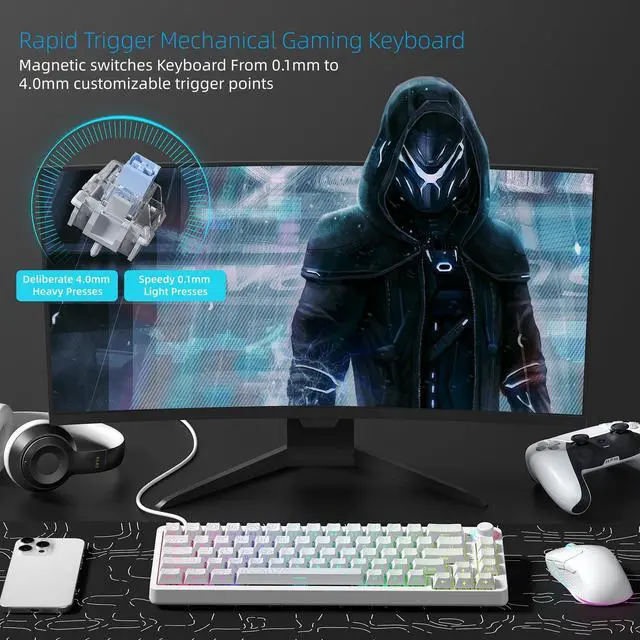 Alt view image 2 of 7 - Womier M68HE PRO 60% Percent Keyboard Rapid Trigger Gaming Keyboard RGB | Hall Effect Topographic Keyboard,Wired Custom 8000 Hz Mechanical Keyboard with Magnetic Switch,PBT Keycap for Mac/Win,White