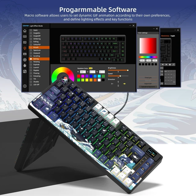 Alt view image 5 of 6 - Womier SK80 75% Keyboard with Color Multimedia Display Gaming Keyboard | Creamy Sound Mechanical Wired Hot Swappable Gasket RGB Custom Key board, Pre-lubed Stabilizer for Mac/Win, Black Kanagawa