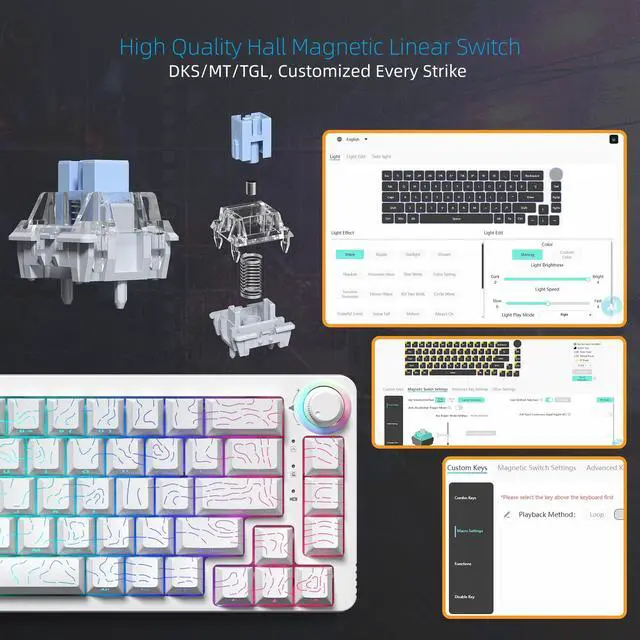 Alt view image 3 of 7 - Womier M68HE PRO 60% Percent Keyboard Rapid Trigger Gaming Keyboard RGB | Hall Effect Topographic Keyboard,Wired Custom 8000 Hz Mechanical Keyboard with Magnetic Switch,PBT Keycap for Mac/Win,White