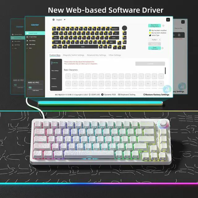 Alt view image 4 of 7 - Womier M68HE PRO 60% Percent Keyboard Rapid Trigger Gaming Keyboard RGB | Hall Effect Topographic Keyboard,Wired Custom 8000 Hz Mechanical Keyboard with Magnetic Switch,PBT Keycap for Mac/Win,White