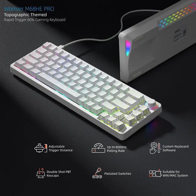 Alt view image 6 of 7 - Womier M68HE PRO 60% Percent Keyboard Rapid Trigger Gaming Keyboard RGB | Hall Effect Topographic Keyboard,Wired Custom 8000 Hz Mechanical Keyboard with Magnetic Switch,PBT Keycap for Mac/Win,White
