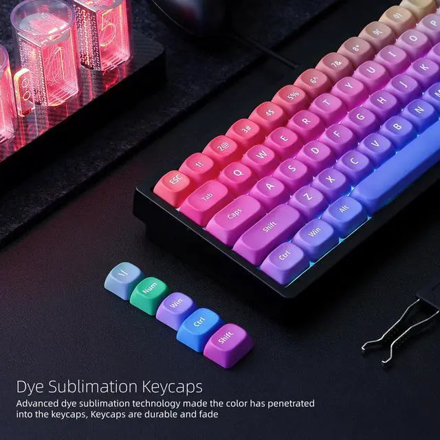 Alt view image 3 of 6 - Womier Rainbow PBT Keycaps, Gradient Custom Cute Keycaps | Keycaps for Mechanical Keyboard Dye-Sublimated, MOA Profile Keycap Set for 60 65 75 100 Percent Keyboards, Purple