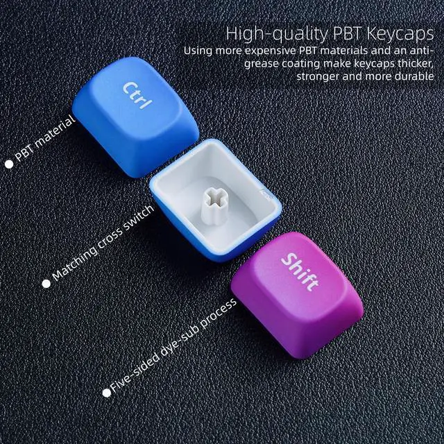 Alt view image 4 of 6 - Womier Rainbow PBT Keycaps, Gradient Custom Cute Keycaps | Keycaps for Mechanical Keyboard Dye-Sublimated, MOA Profile Keycap Set for 60 65 75 100 Percent Keyboards, Purple