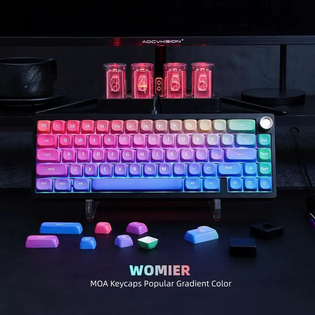 Alt view image 5 of 6 - Womier Rainbow PBT Keycaps, Gradient Custom Cute Keycaps | Keycaps for Mechanical Keyboard Dye-Sublimated, MOA Profile Keycap Set for 60 65 75 100 Percent Keyboards, Purple