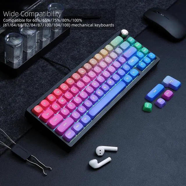 Alt view image 6 of 6 - Womier Rainbow PBT Keycaps, Gradient Custom Cute Keycaps | Keycaps for Mechanical Keyboard Dye-Sublimated, MOA Profile Keycap Set for 60 65 75 100 Percent Keyboards, Purple