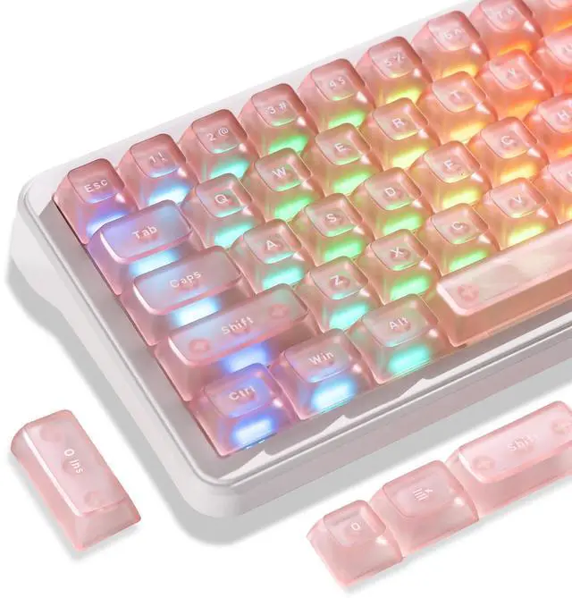 Main image of Womier Pink Clear Keycaps Set, 126 Keys Transparent Shine Through Keycap, ASA Profile Keyboard Key Caps, MX-Compatible for 61/68/84/87/98/100/104-Key Mechanical Keyboard