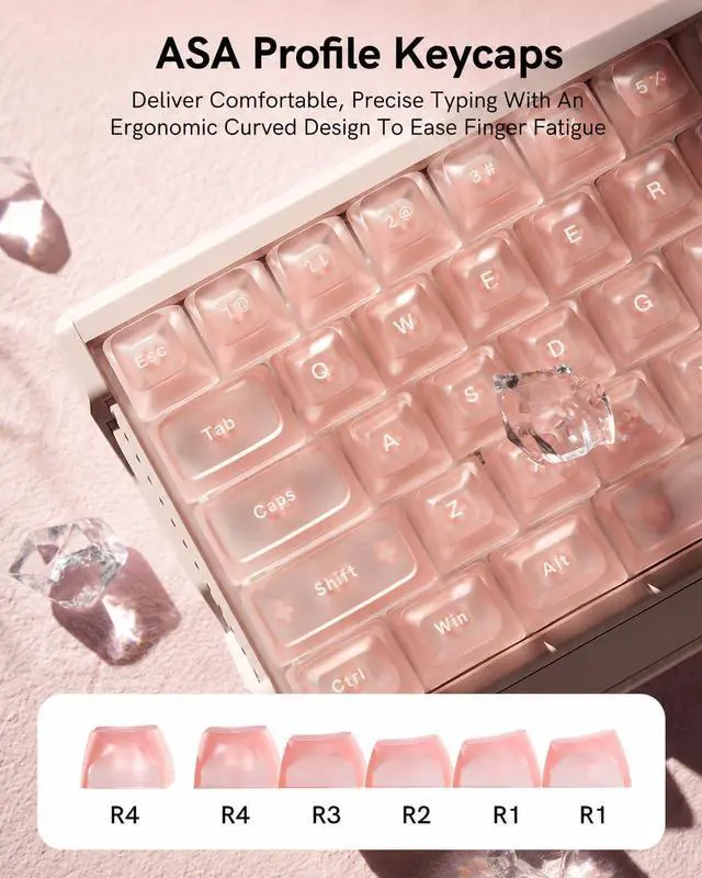 Alt view image 3 of 7 - Womier Pink Clear Keycaps Set, 126 Keys Transparent Shine Through Keycap, ASA Profile Keyboard Key Caps, MX-Compatible for 61/68/84/87/98/100/104-Key Mechanical Keyboard