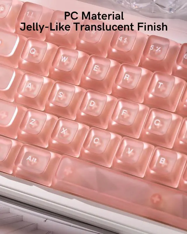 Alt view image 6 of 7 - Womier Pink Clear Keycaps Set, 126 Keys Transparent Shine Through Keycap, ASA Profile Keyboard Key Caps, MX-Compatible for 61/68/84/87/98/100/104-Key Mechanical Keyboard