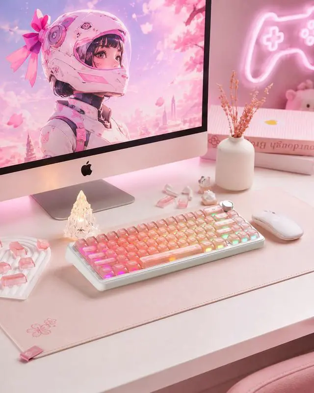 Alt view image 7 of 7 - Womier Pink Clear Keycaps Set, 126 Keys Transparent Shine Through Keycap, ASA Profile Keyboard Key Caps, MX-Compatible for 61/68/84/87/98/100/104-Key Mechanical Keyboard