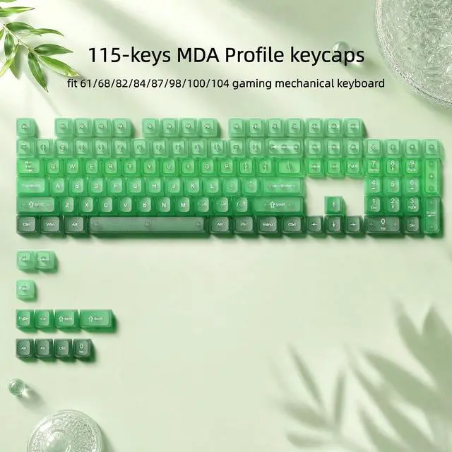 Alt view image 2 of 6 - Womier Gradient Green Frosted keycaps,Translucent Keyboard keycaps,Jelly Key caps Set,Shine Through Key caps,MDA Profile Keyboard caps for Mx Switches Mechanical Keyboard(115key)