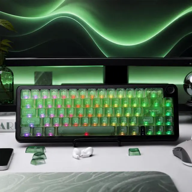 Alt view image 5 of 6 - Womier Gradient Green Frosted keycaps,Translucent Keyboard keycaps,Jelly Key caps Set,Shine Through Key caps,MDA Profile Keyboard caps for Mx Switches Mechanical Keyboard(115key)