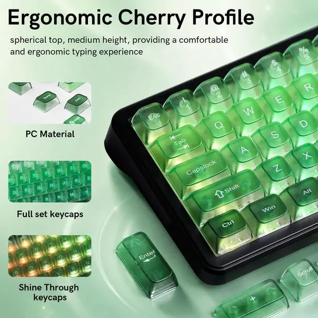 Alt view image 6 of 6 - Womier Gradient Green Frosted keycaps,Translucent Keyboard keycaps,Jelly Key caps Set,Shine Through Key caps,MDA Profile Keyboard caps for Mx Switches Mechanical Keyboard(115key)