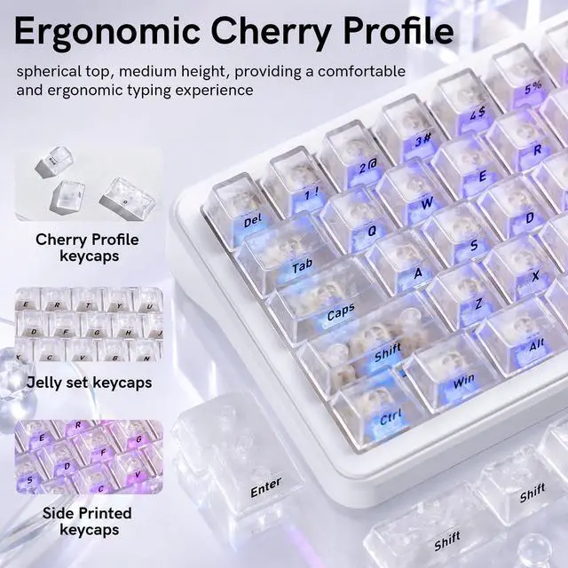 Alt view image 4 of 7 - Womier White Clear keycaps, Translucent keycaps, Shine Throug Key caps