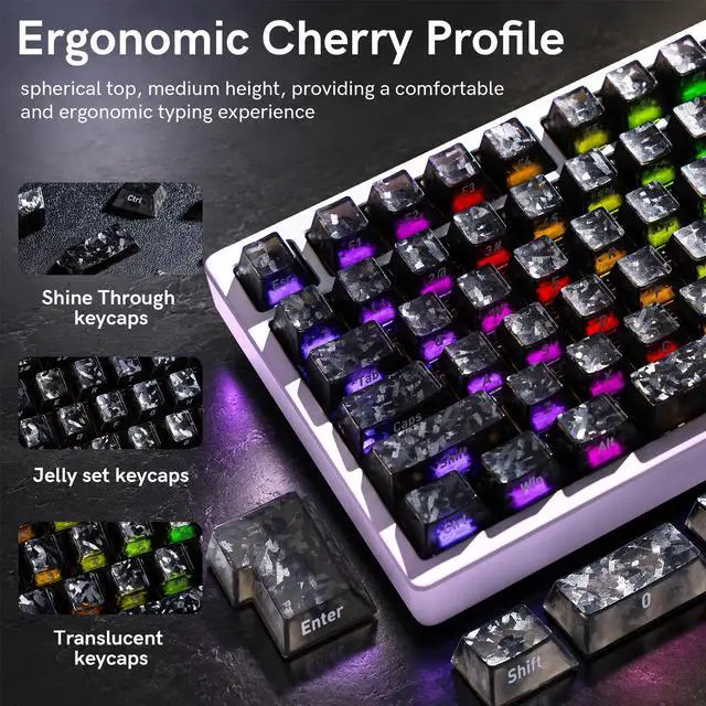 Alt view image 4 of 7 - Womier Black Clear keycaps,Translucent keycaps,Shine Throug Key caps