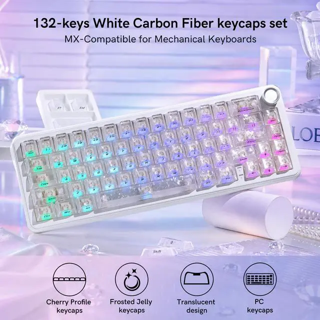 Alt view image 7 of 7 - Womier White Clear keycaps, Translucent keycaps, Shine Throug Key caps