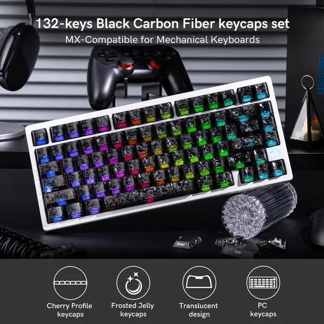 Alt view image 6 of 7 - Womier Black Clear keycaps,Translucent keycaps,Shine Throug Key caps