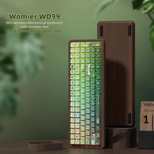 Alt view image 2 of 7 - Womier Wood Creamy Keyboard with Number Pad, Wireless Frog Keyboard-WD99