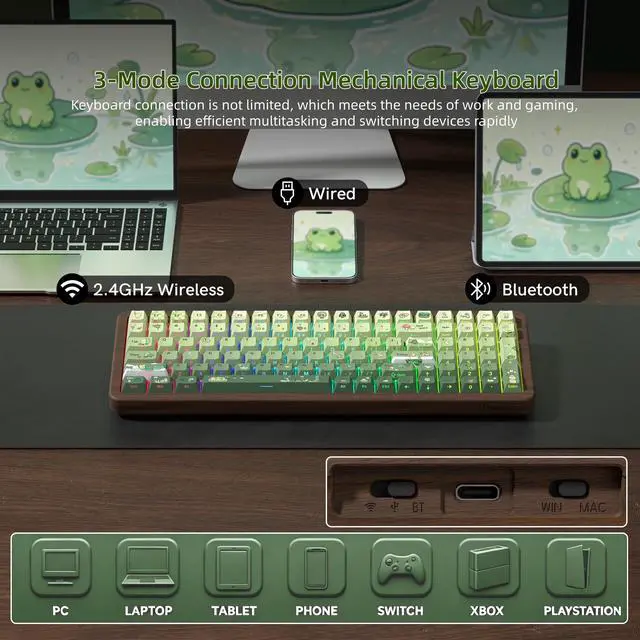 Alt view image 3 of 7 - Womier Wood Creamy Keyboard with Number Pad, Wireless Frog Keyboard-WD99