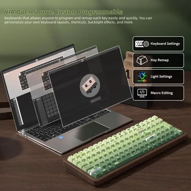 Alt view image 4 of 7 - Womier Wood Creamy Keyboard with Number Pad, Wireless Frog Keyboard-WD99